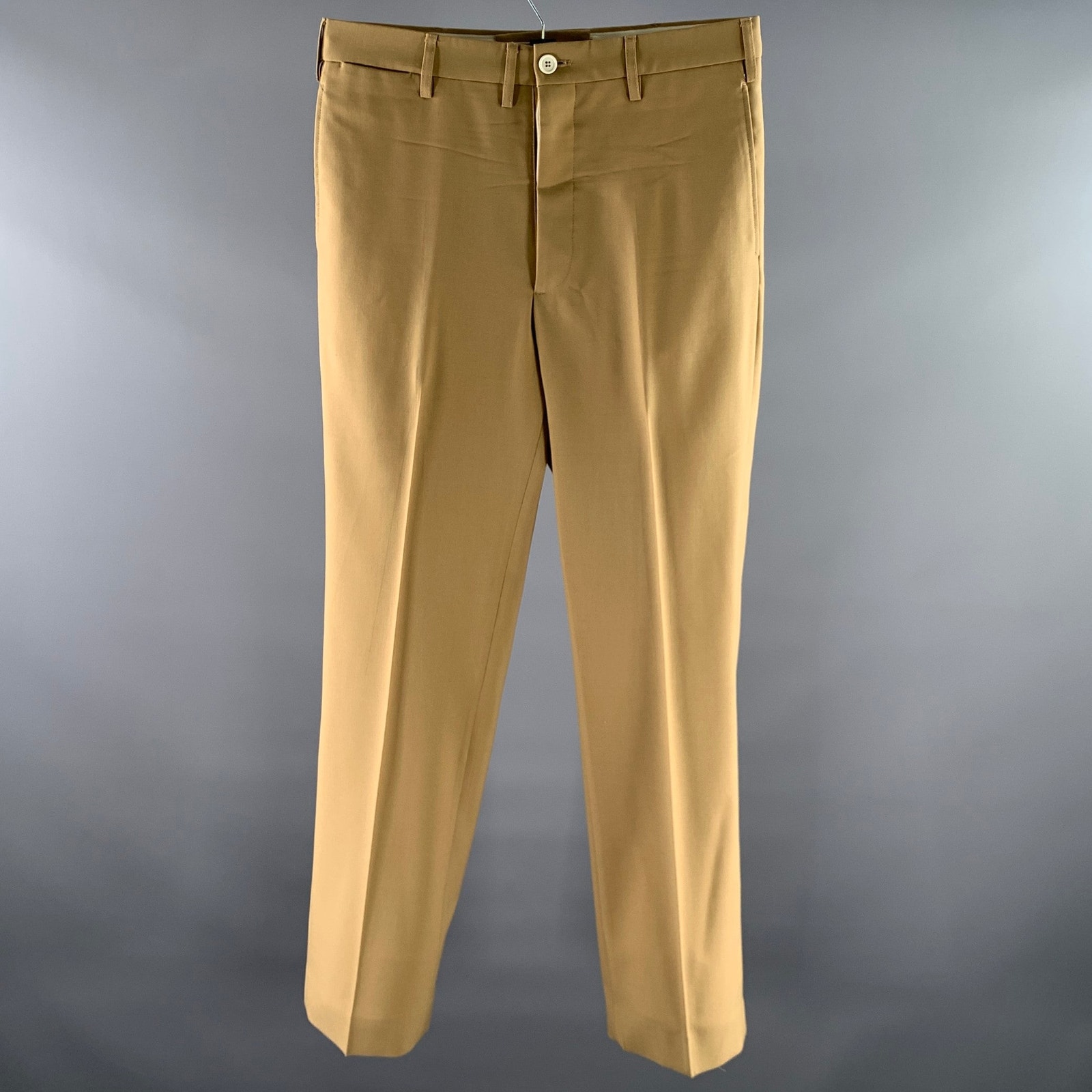 Marni Size 32 Khaki Wool Button Fly Dress Pants